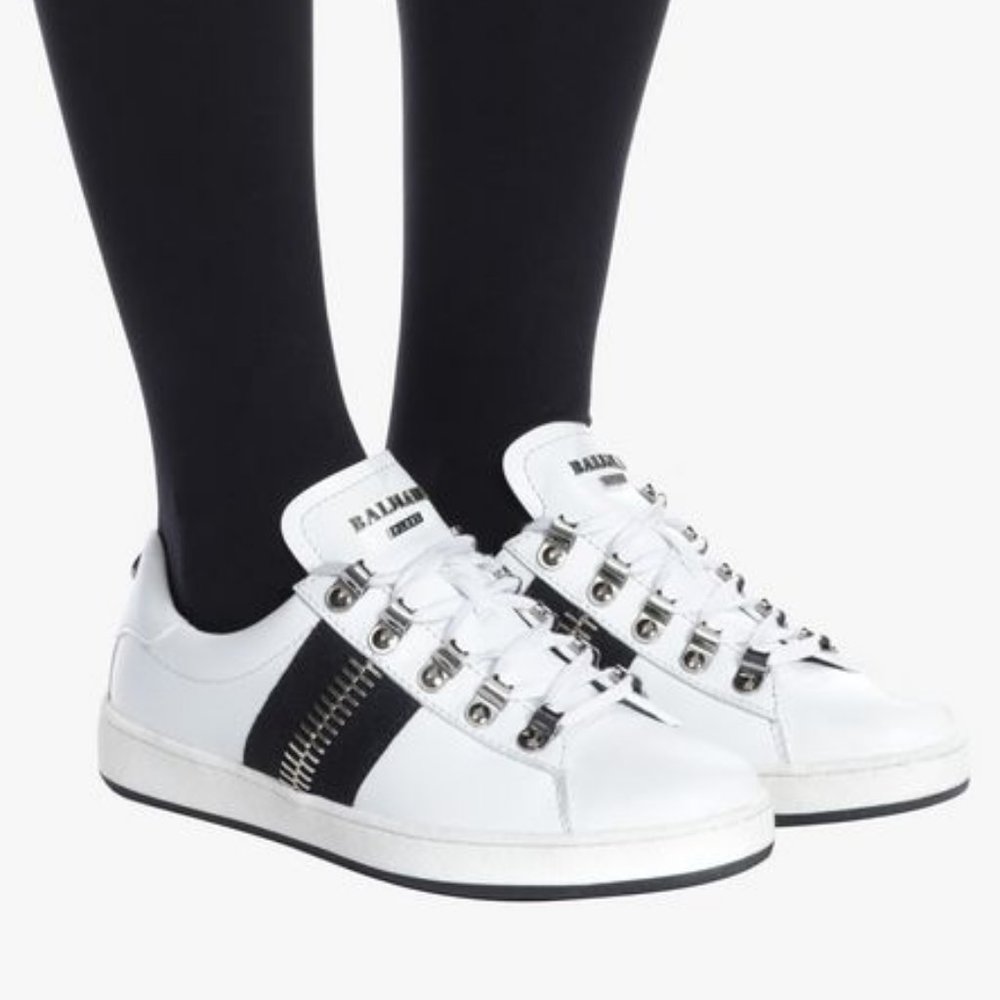 NIB Balmain Esther Low Top Leather Striped Sneakers